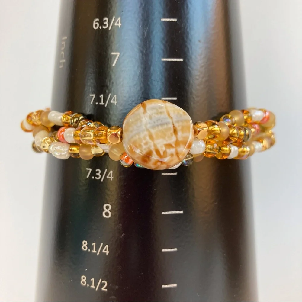 HAND CRAFTED Chocolate Crackle Agate Multi Strand Beaded Bracelet 7.5